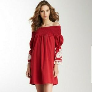 Red Off-Shoulder Loose Dress